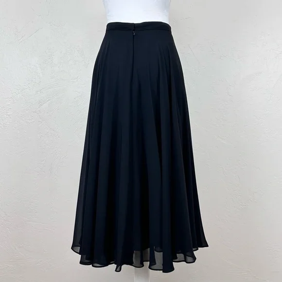 Vintage A.J. Bari by Kay Unger Chiffon Midi Skirt Black 6 S/XS Made in Korea - Picture 4 of 9
